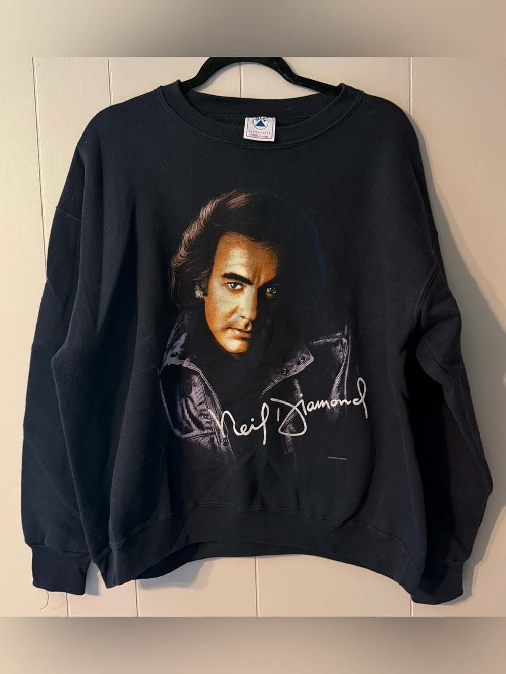 Vintage 1992 Neil Diamond Crewneck Sweatshirt XL Made USA Black Tour Graphic 90s